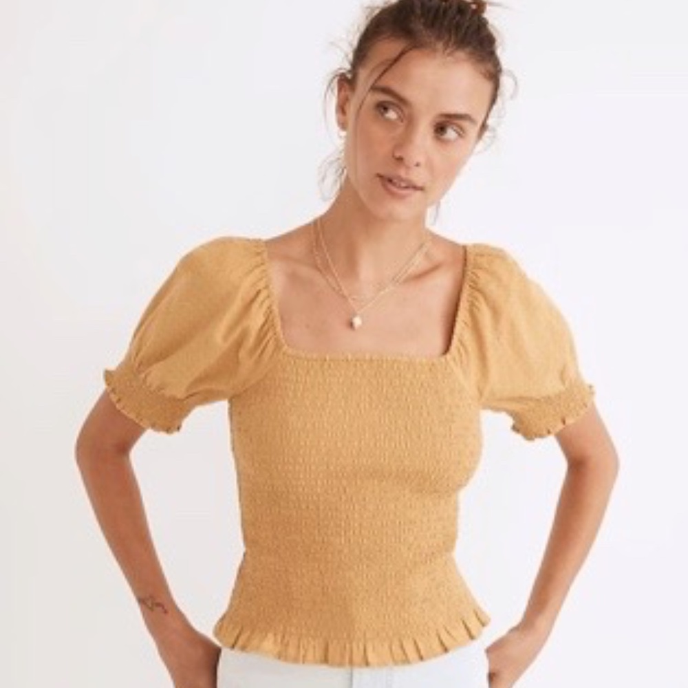 Lucie Puff-Sleeve Smocked Bodice Top